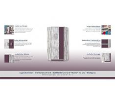 Chambre d'adolescent - Armoire d'angle "Marin" 02, Lilas / Blanc-Gris - Dimensions: 90 x 195 x 90 cm (L x H x P)
