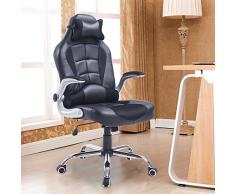 Luxe chaise de bureau fauteuil relaxion pivotant hauteur réglable inclinable en PU avec oreille cervicale et cousin lombaire noir