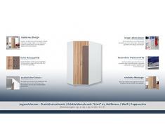 Chambre d'adolescent - Armoire d'angle "Lian" 01, Brun claire / Blanc / Cappuccino - Dimensions: 145 x 195 x 95 cm (L x H x P)