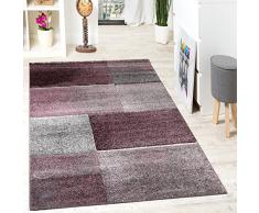 Tapis Design De Qualité Motif Rectangulaire Et Carré Chiné Beige Pourpre Gris, Dimension:160x230 cm
