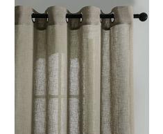 Top Finel Rideaux Voilages en faux Lin Semi-transparents de fenêtre pour Salon Cuisine Chambre , 140cmx160cm, à oeillets, 2 paneaux, kaki