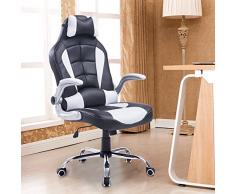 Luxe chaise de bureau fauteuil relaxion pivotant hauteur réglable inclinable en PU avec oreille cervicale et cousin lombaire blanc neuf