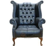 Chesterfield CRYSTALLIZEDâ "¢-Swarovski Elements style Queen Anne à haut dossier Fauteuil à oreilles en cuir Noir
