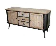 Enfilade Cargo Marque Hanjel Meuble Rangement Bahut Industriel 2 Portes 3 Tiroirs en Métal Gris Noir et Bois 48x71,5x145,5cm