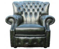 Chesterfield Fauteuil à oreilles BONZES haut dossier Vert Antique fauteuil fabriqué au Royaume-Uni