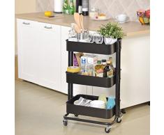 Chariot de Stockage, Maxtronic 3 Étages Meuble de Rangement à Roulettes, Etagère de Rangement pour Cuisine, Maison, Chambre, Salle de Bain