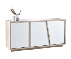 Demeyere 223489 Nature Enfilade 3 Portes Ouvrante Panneau Particule Chêne Brossé/Blanc Perle 157,8 x 42,3 x 74,5 cm
