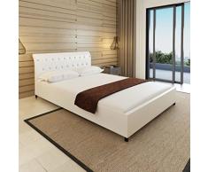 vidaXL Lit capitonné en cuir artificiel blanc 140 x 200 cm Lit double Lit adulte