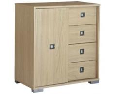 TEMPLE - Armoire de rangement 4 tiroirs avec porte coulissante - Finition orme