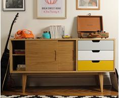 Enfilade style années 50 OSS-SMALL - 130cm - Essence de bois - Noyer, Modèles - Vert Anglais, Blanc, Gris