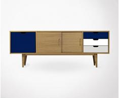 Enfilade scandinave OSS - 180cm - Essence de bois - Chêne, Modèles - Bleu Royal, Blanc, Gris