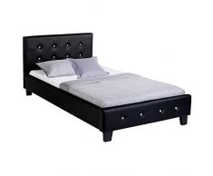 Lit simple TICO 90 x 190 cm pin massif revêtement synthétique capitonné noir