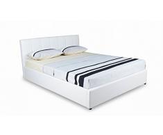 Lit design 160x200 capitonné revêtement simili cuir blanc