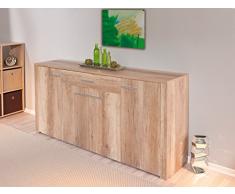 Enfilade à 4 compartiments et 1 tiroir design coloris chêne