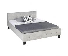 Lit double 140 x 190 cm MATHIEU pin massif revêtement synthétique capitonné gris