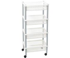 DEA Home ART844 Blitz 4 Etagère/Chariot à 4 Roulettes 4 Paniers Rectangulaire Polypropylène Blanc/Argent 40 x 30 x 88 cm