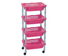 DEA Home ART623 Beng 4 Etagère/Chariot à Roulettes 4 Paniers Rectangulaire Polypropylène Fuchsia/Argent 39 x 39 x 87 cm
