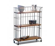 Étagère de Rangement sur Roulettes en Bois et Métal Noir Style Industriel