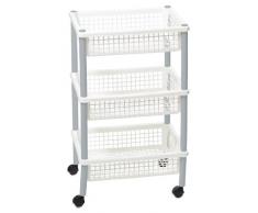 DEA Home ART834 Blitz 3 Etagère/Chariot à 4 Roulettes 3 Paniers Rectangulaire Polypropylène Blanc/Argent 40 x 30 x 63 cm