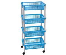 DEA Home ART844 Blitz 4 Etagère/Chariot à 4 Roulettes 4 Paniers Rectangulaire Polypropylène Bleu/Argent 40 x 30 x 88 cm
