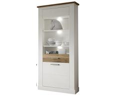 Maisonnerie 1491-131-61 Vitrine Armoire Toronto Style Campagnard Blanc Pin décor, Noyer Satin LxHxP 80x210x42 cm