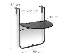 Relaxdays Table de balcon pliante pliable appoint table suspendue rabattable BASTIAN rotin hauteur réglable l x P: 60 x 40 cm, noir