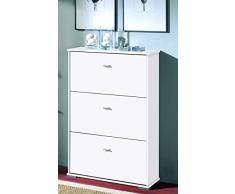 Meuble à chaussures, 3 tiroirs coloris Blanc, L76 x H110.5 x P26 cm ( Livré Monté ) -PEGANE-