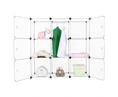 Finether 9-Cube Interverrouillage Storage Modulaire Organisateur Système d'Etagère Closet Armoire Rack avec Portes pour Vêtements Chaussures Jouets Livres Bibelots Stockage Translucide Blanc