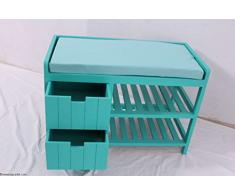 Flurbank étagère à chaussures banc pour enfant avec 2 tiroirs et 2 étagères bleu/turquoise