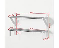 SoBuy® FRG56-W Etagère à chaussures murale, Meuble à chaussures Rangement pour chaussures - 2 étagères tubes acier chromé, Blanc