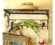 Porte-manteau mural étagère et hacher Brun Antique Étagère murale style shabby chic rétro
