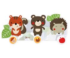 Classic Porte-manteau mural pour enfants Motif animaux de la forêt avec hérisson, écureuil et ours avec 3 crochets