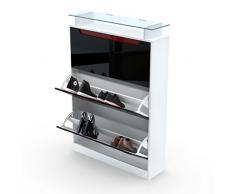 Meuble à chaussures Space, Corps en Blanc mat / Façades en Noir métallique haute brillance avec un decor en Mûre haute brillance