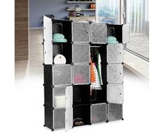 Finether 20-Cube Penderie Motif de Fleur Bouclé Noir Interverrouillage Storage Modulaire Organisateur Système d'Etagère Closet Armoire Rack Garde-robe avec Translucide Blanc Portes pour Vêtements Chaussures Jouets Livres Bibelots Stockage