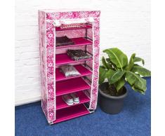 Relaxdays 10017177_52 Armoire Étagère Pliable 7 Niveaux avec des Fleurs Tissu Rose Rose
