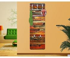 apalis 67525 Portemanteau mural Porte-manteau mural Motif planches bois vintage Découper couloir Crochet en acier inoxydable murale en bois Panneau mural, 139 x 46 cm