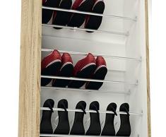 Armoire à chaussures Chêne brossé/Blanc perle avec miroir et 1 porte, L 50 x P 20 x H 180,50 cm -PEGANE-