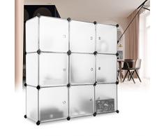 Finether Armoire Penderie Modulable 9 Cubes Système d'Etagère Closet Armoire Rack avec Portes pour Vêtements Chaussures Jouets Livres Bibelots Stockage Translucide Blanc