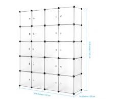 Finether Armoire Penderie Modulable 20 Cubes Système d'Etagère Closet Armoire Rack avec Portes pour Vêtements Chaussures Jouets Livres Bibelots Stockage Translucide Blanc