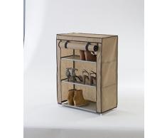 Compactor trois sur support de rangement Chaussures avec Structure métallique et housse extérieure Beige/Chocolat