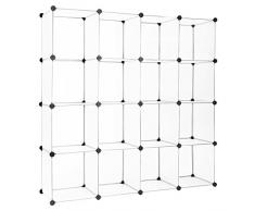 Finether 16-Cube Interverrouillage Storage Ouvert Modulaire Organisateur Système d'Etagère Closet Armoire Rack avec Vêtements Chaussures Jouets Livres Bibelots Stockage Garde-robe Translucide Blanc