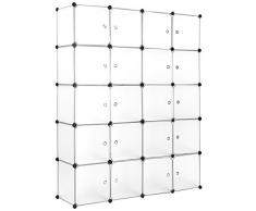 Finether 20-Cube Interverrouillage Storage Modulaire Organisateur Système d'Etagère Closet Armoire Rack avec Portes pour Vêtements Chaussures Jouets Livres Bibelots Stockage Translucide Blanc