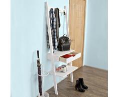 SoBuy® FRG113-W Nouveauté ! Porte manteaux Penderie à vêtement Étagère murale avec 4 crochets, 2 étagères et 1 tiroir - Blanc