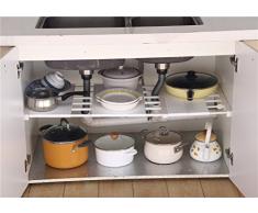 Apsoonsell Armoire séparateur réglable de salle de bain Rack de stockage étagère pour vêtements jouet de cuisine Couverts, Plastique, blanc, 15-21.7 inch,Wide: 13.8 inch