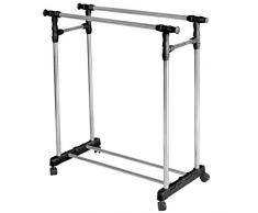 Vêtements tringle double en acier inoxydable avec roues vêtement stockage rack stand