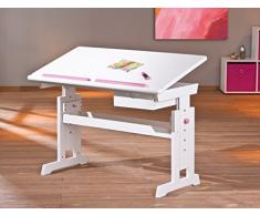 Links 40100500 Baru Bureau pour enfant en panneau MDF et bois massif avec 1 tiroir Hauteur et inclinaison réglables Blanc/rose ou Blanc/bleu 109 x 55 x 63-88 cm