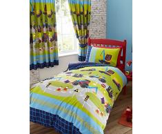 Lot de 2 rideaux doublés pour enfants, motif Tractopelle et bulldozer 168 x 183 cm