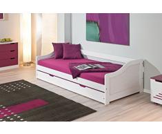 Lit gigogne blanc 90 x 200 en pin massif