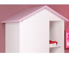 Armoire Blanche et Rose pour Chambre Fille, L 112 x H 181 x P 60 cm -PEGANE-