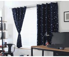 bellabrunnen une paire enfants Rideaux chambre occultant àllets prêts à être avec motifs étoiles Lumière Rideaux, noir foncé, 1m width x2m Drop